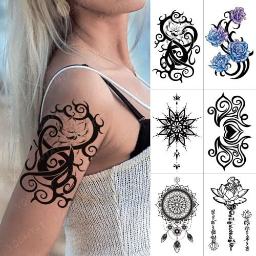 Waterproof Temporary Tattoo Sticker Lotus Rose Totem Flash Tatto Mandala Love Body Art Arm Water Transfer Fake Tatoo Women
