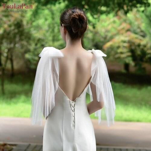 YouLaPan G34 Wedding Bolero Cape White Wedding Jacket Bride Coat Bridal Shawl Lady Evening Bow Wedding Veils Romantic Wedding