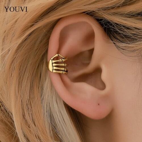 YOUVI Goth Skeleton Fake Without Piercing Cuff Men Earring Earcuff Wrap Rock Earring Cuff No Piercing Women Clip Jewelry
