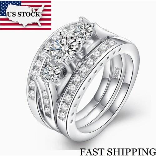 US STOCK Uloveido Wedding Rings for Women Engagement Ring with Stone 3 Pcs Female Ring Set Cubic Zirconia Jewelry Gifts RA0137