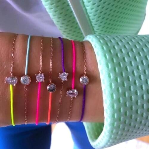 925 Sterling Silver Rose gold plated spring chain with 5A round heart oval shape cz paved women charm bracelet jewelry wholesale