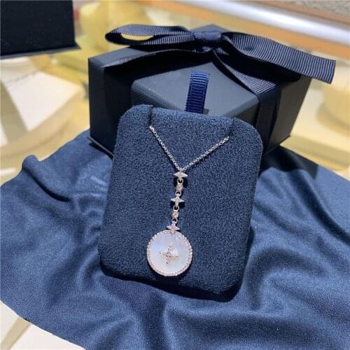 Geometric Shell Luxury Clover Pendants Necklaces for Women Original Quality Brand Zirconia Star Necklace Korean Jewelry Z175