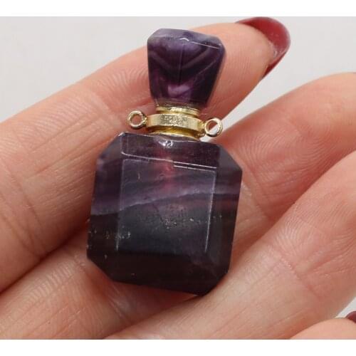 1pcs Natural Stone Perfume Bottle Essential Oil Diffuser Connector Amethysts Stone Pendants Necklace Women Jewelry Size 18x33mm