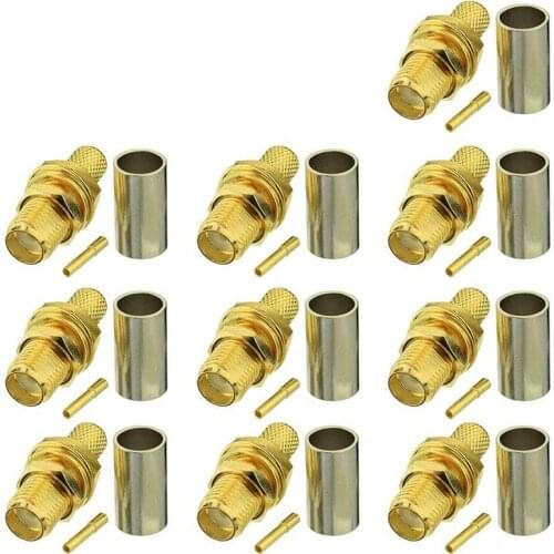 10 Pcs SMA Jack Female Connector Bulkhead Straight Panel Crimp For RG58 LMR195 Cable Wireless Wlan 4G Wifi Antenna