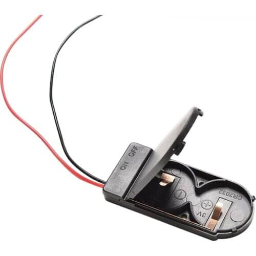 1pc Hold 2x CR2032 Button Coin Cell Battery Holder Case Storage Black Box 6V Wire Lead ON/OFF Switch