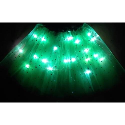 2021 New Style Mesh Skirt With Light Glows Childrens Birthday New Year Party Fun Gift Girls Skirt LED New Strange Green