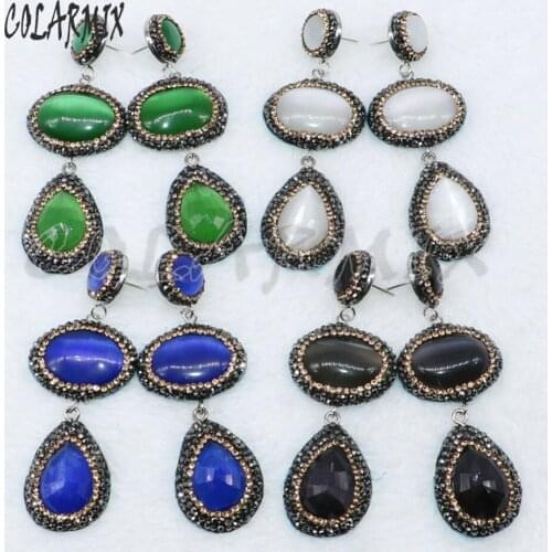 4Pairs Mix color Tiny stone earrings pave rhinestone &pearls earrings Drop earrings hollow round gift for lady 4884