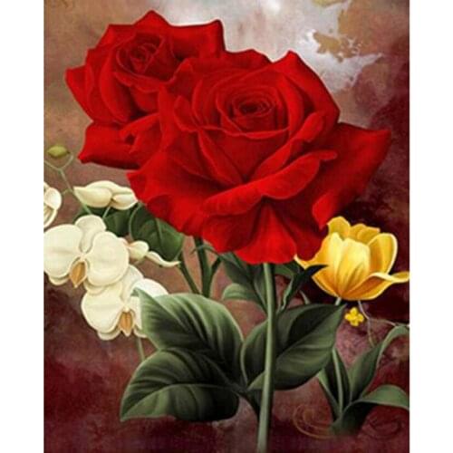 5D DIY Diamond Painting Flower Picture Red Rose Beautiful Picture Square/Round Diamond Cross Stitch Decoration Artwork WG3039