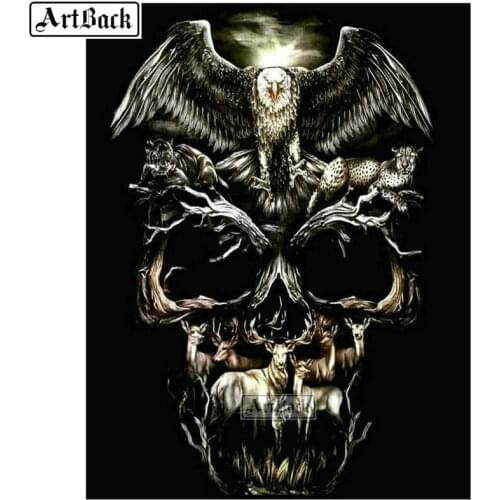 5d, full square, round, diamond painting skull eagle, landscape diamond mosaic, death, canvas, embroidery art