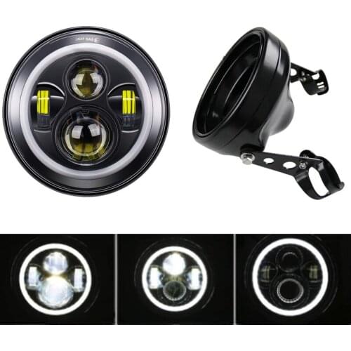 7inch Motorcycle Round LED Headlight with DRL Amber turn Signal and 7Inch Headlights Black Housing Bucket for Motorcycles