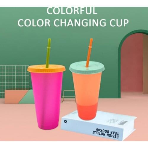 700ML Reusable Color Changing Cold Cups Colorful Cold Water Color Changing Cup Tumbler Coffee Mug With Straws Drink Water Bottle