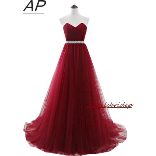 ANGELSBRIDEP Vestido Longo Evening Dresses 2021 Fashion V-Neck Beading Crystal Waist Tulle Vestido De Festa Formal Party Dresses