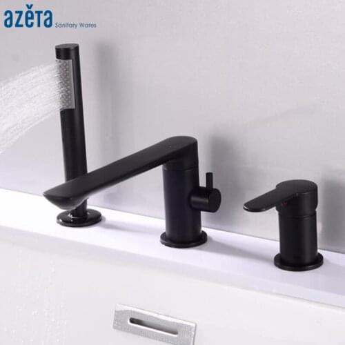AZETA Bathroom Matte Black Bathtub Faucet 3 Holes Deck Mounted Bath Mixer Tap 360 Degree Rotation Shower Bath Faucet AT3701B
