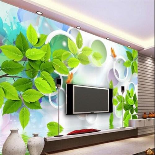 Beibehang Customized Nonwovens Wallpaper Dream Green Leaf Butterfly Circle 3D TV Background Wall Painting
