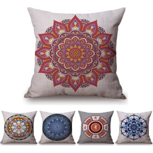 Cushion Cover Vintage Mandala Linen Pillow Cover Home Decoration Car Sofa Decorative Pillowcase Flower Printed almofadas 45x45cm