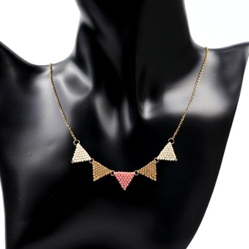 FAIRYWOO Fairy Miyuki Geometric Pendant NecklaceFashion Friendship Gift Women Necklace Gold Stainless Steel Chain Collare Choker