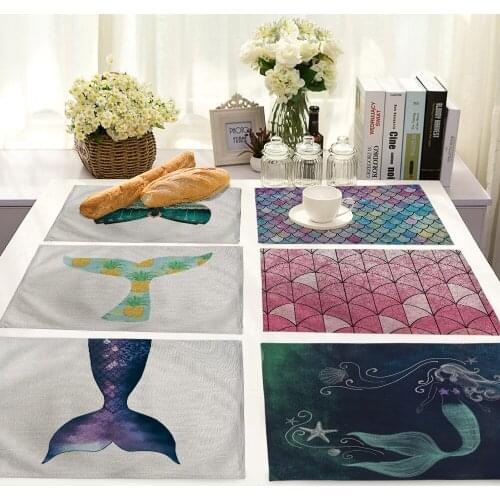 Deep Sea Mermaid Scales Printed Breakfast Insulated Tablecloth Placemat Western Dining Accessories Essential Home Fabric Mat