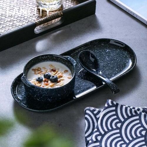 FANCITY Japanese style simple and creative double ear ceramic bowl dessert bowl soup cup household small soup bowl single breakf