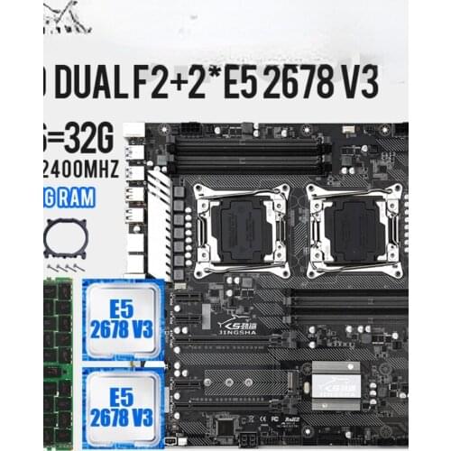 X99 Dual F2 Motherboard Set Combo With Intel Xeon E5 2678 V3 Dual CPU +DDR4 16GB 2400MH ECC REG RAM Server Mainboard KIt