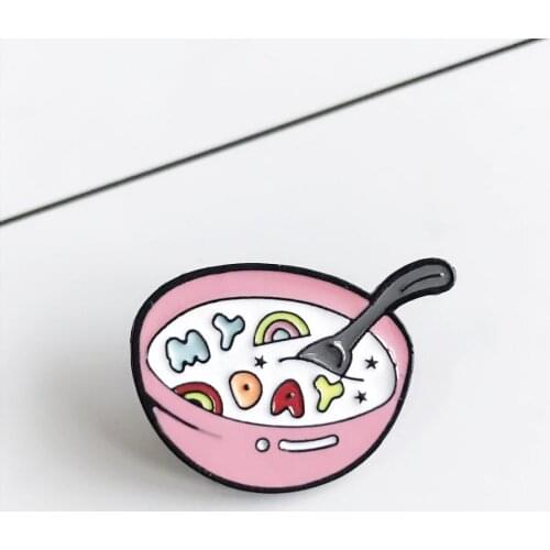 Creative Funny Pink MAY DAY Enamel Pins Dried Milk Cereal Bowl Badge Brooch Lapel Pin Shirt Hat Backpack Brooches Jewelry Gifts
