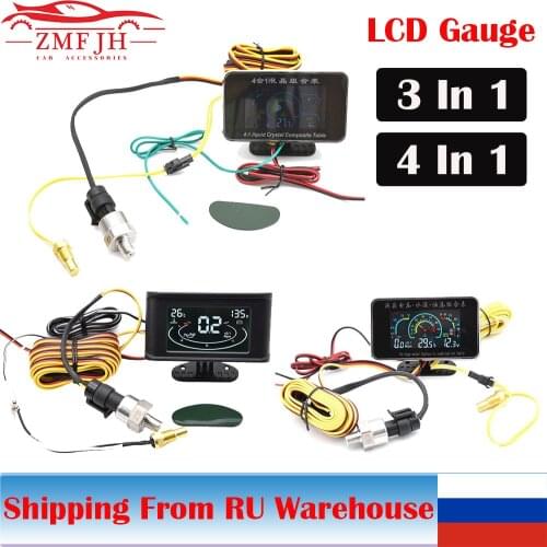 Multifunctional 4 In 1 Universal LCD Gauge Car DIgital Gauge Oil Pressure Voltmeter Water Temperature Oil Fuel Gauge with Sensor