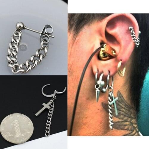 Fashion tide male cross chain earrings personality ear bone needle hot sale