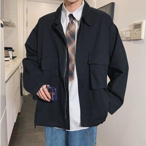 Men Clothing 2021 Autumn Hong Kong Style Retro Clothes Korean Student Jacket Male Loose Tooling Jacket Boys Ins Simple
