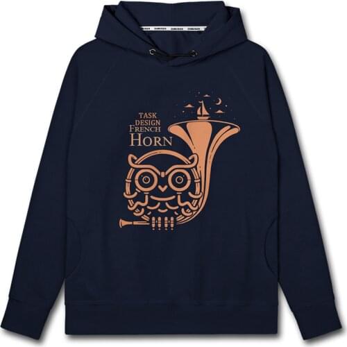 Animal owl horn brass music mens hoodies casual printed clothing pullovers top for men winter new long sleeve clothes autumn