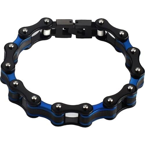 Mens Stainless Steel Biker Bracelet Punk Rock 316L Link Chain Motorcycle blue black Bike Bicycle Chain Bracelets Bangle Jewelry