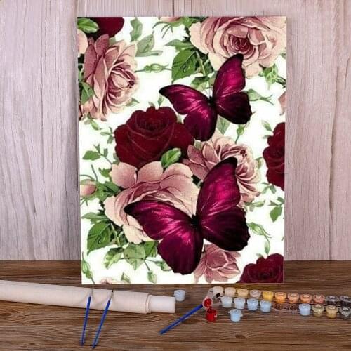 Butterfly And Flower DIY Painting By Numbers Complete Kit Oil Paints 50*70 Oil Painting New Design For Children Handiwork Art
