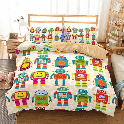 Cartoon Robot Duvet Cover Sets,Fantasy Colorful Robots Machine Art Printed Bedding Set,Kids Children Home Bedroom Decoration Bed