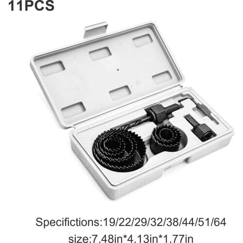 11 pieces of woodworking hole saw set drill bits carbon steel 19-64 mm hole set for plasterboard ceiling openings