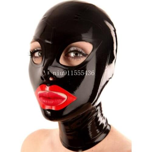 New Hot Sale Latex Hood with Open Big Eyes Back Zip Fetish Hood Mask for Face Women