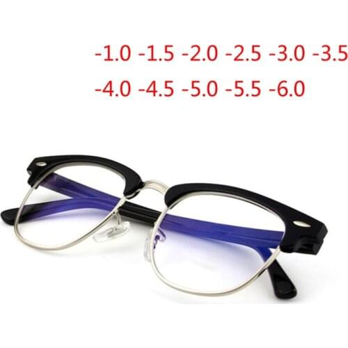 -0.5 -1.0 -1.5 -2.0 to -6.0 Rivet Finished Myopia Glasses Women Half Frame 1.56 Refractive Index Prescription Eyeglasses Men