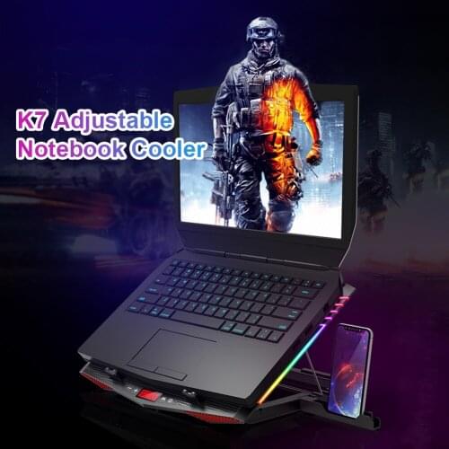 K7 6 Fans Gaming Laptop Cooling Pad Dual USB Powered RGB Notebook PC Heatsink PC Computer Water Cooling Accessories