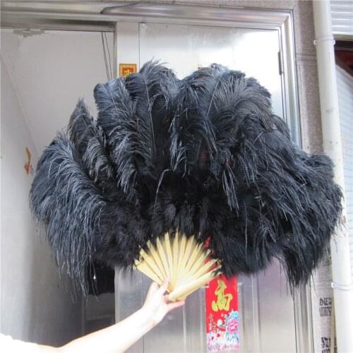 Wholesale 1pcs/lot Ostrich Feather Fan Carnival Party Craft Dance Performance Black 12bars Fan Feathers For Crafts