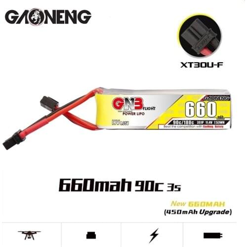 Original Gaoneng GNB 660mAh 3S 11.4V HV Lipo Battery 90C/180C With XT30U-F Plug for FPV Racing Drone 4 Axis UAV RC Drone Parts