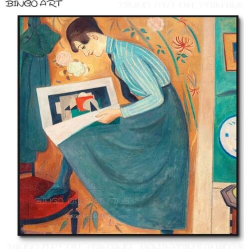 Professional Artist Hand-painted High Quality Blue Skirt Girl Figure Oil Painting Beautiful Figure Blue Skirt Girl Oil Painting