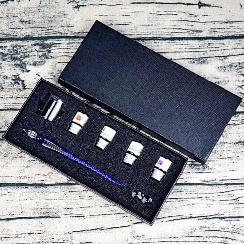 Transparent Glass Pen Color Ink Art Crystal Test Dip Pen Comic Pen Creative Birthday Gift Gift Box Set Writing Instrument