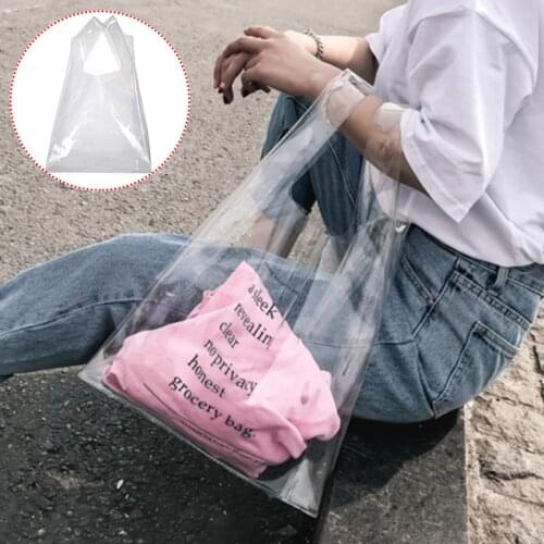 30*45Cm Fashion Clear Bags Handbags Girls PVC Tote Bag Women Purse Clear Clutch Transparent Beach Casual Shopping Bags 7A2050