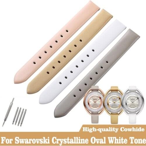 Calfskin Strap for Swarovski Watch Women Crystalline Oval White Tone 5158517/5158544 12mm Watch Band Pin Buckle Watchbands