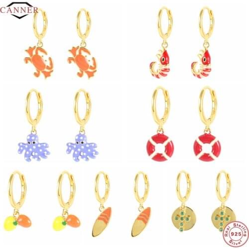 CANNER 925 Sterling Silver Crab Octopus Lifebuoy Boat Pendant Piercing Drop Earrings for Women Huggie Dangle Earings Jewelry