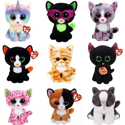 15CM Ty Beanie Glittery Big Eyes Heather Jinxy Lindi Cat Kawaii Soft Stuffed Plush Animal Doll Toy Decor Kids Toys Birthday Gift