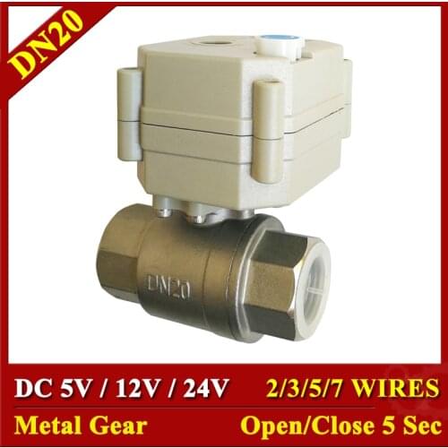 Tsai Fan motorized ball valve 3/4" SS304 DC5V 12V 24V electric valve 2/3/5/7 wires control with indicator and manual override