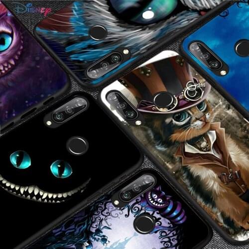 Silicone Cover Alice in Wonderland Cat For Huawei P50 P40 P30 P20 Pro P10 P9 P8 Lite E Plus 2017 2016 5G Black Phone Case