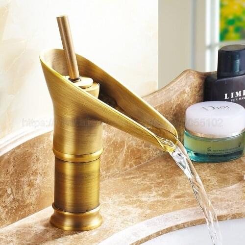 Bathroom Faucet Antique Brass Single Handles Bathroom Basin Faucets Deck Mount Bathbasin Vanity Mixer Taps znf090