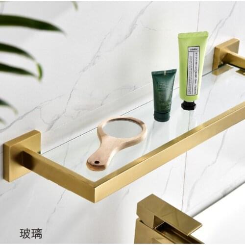 30cm Glass Shelf 304 Stainless Steel Bathroom Accessories Bathroom Organizer Brushed Gold Corner Storage Holder Shelves