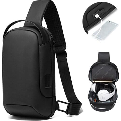 Mens Waterproof USB Oxford Crossbody Bag Anti-theft Shoulder Sling Bag Multifunction Short Travel Messenger Chest Pack For Male