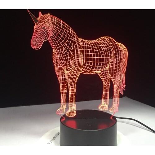 Unicorn 3D LED Night Light with 7 Colors Light for Home Decoration Lamp Amazing Visualization Optical Illusion Awesome Hologram