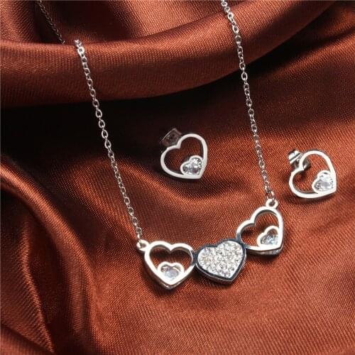 XUANHUA Stainless Steel Heart Necklace And Earrings Jewelry Sets With Stones 2019 For Women Jewellery Fashion Necklace Gift Set